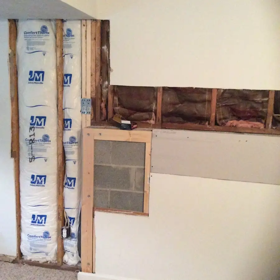Wall insulation replacement during Basement Flood Cleanup in Cambridge